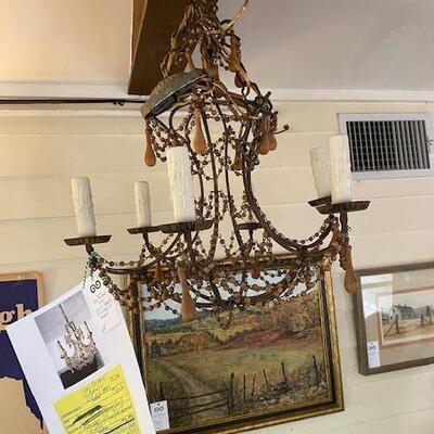 Wood Beaded Antique Chandelier