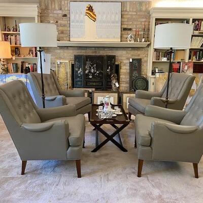 Ken Fleisch Painting and Four Fabulous Leather Chairs
