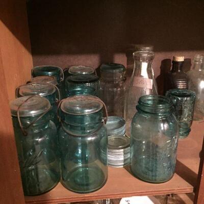 Blue Canning Jars with glass lids