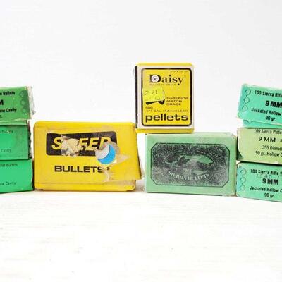 #8070 â€¢ Approx 225 Rounds Of 9mm Bullets, Approx 95 9mm Lead I, Approx 500 .177 CAL Pellets, Approx Rou...
