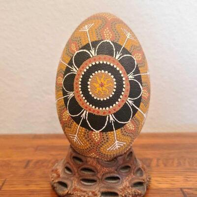 2346	

Dreamtime Hand Painted Emu Egg with Banksia Nut Base
Dreamtime Hand Painted Emu Egg with Banksia Nut Base