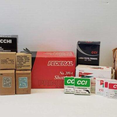 
#8160 â€¢ Approx 1,800 Primers Shotshells, Approx 2,400 Primers For Small Rifle, Approx 1,400 Small Pistol Primers