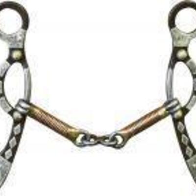 178	
Showmanâ„¢ brown steel sliding gag bit with engraved silver accents on 7