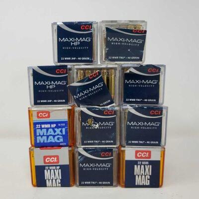 #8632 â€¢ Approx 497 Rounds Of Maxi-Mag .22 WMR 40 Grain, 50 Rounds Of .22 WMR Hollow Point