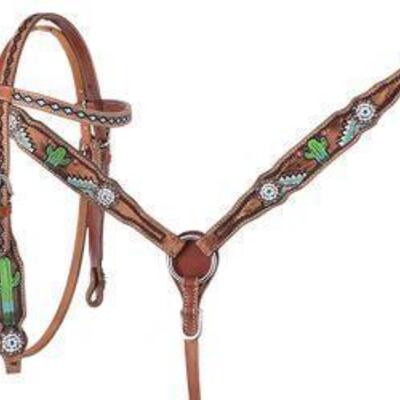 188	
Showman Â® PONY Hand painted cactus headstall and breast collar set with turquoise conchos
Showman Pony Hand Painted Cactus...