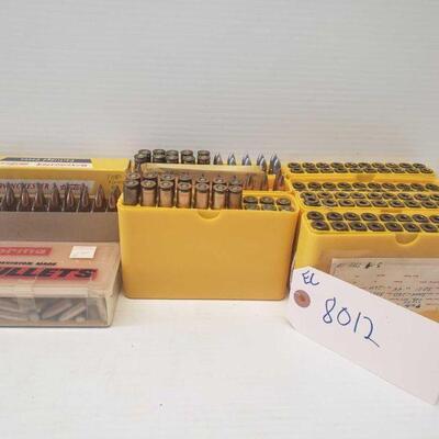 #8012 â€¢ Approx: 74 Rounds Of 8MM Mauser, 80 8MM Mauser Casings No Primer, And 100 Bullets
