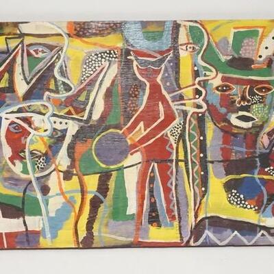 1254	COLORFUL MODERN PAINTING ON BOARD, SIGNED, 32 IN X 16 1/4 IN

