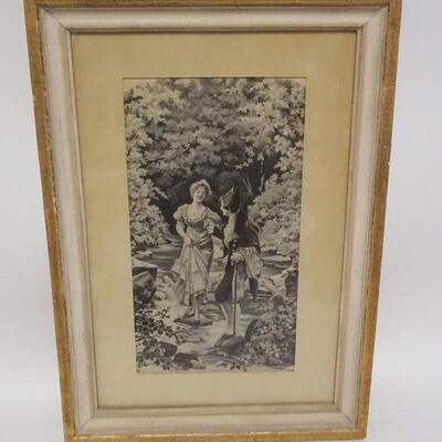 1193	ANTIQUE FRAMED STEPHENGRAPH OF A COURTING SCENE, 7 IN X 13 1/4 IN IMAGE
