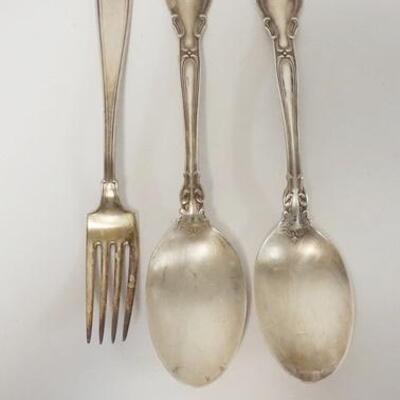 1267	3 PIECE STERLING SILVER FLATWARE, 2 GORHAM 8 1/2 IN SERVING SPOONS & 7 1/2 IN FORK, TOTAL WEIGHT 5.925 TOZ
