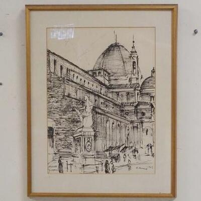 1173	FRAMED PEN & INK SIGNED & DATED 1963, 18 IN X 23 IN OVERALL
