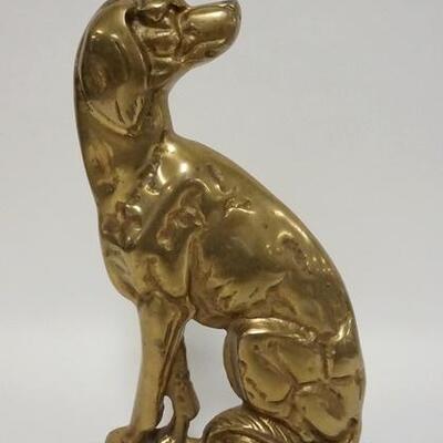 1089	LARGE CAST BRASS DOG DOOR STOP ON IRON BASE, 12 1/2 IN HIGH
