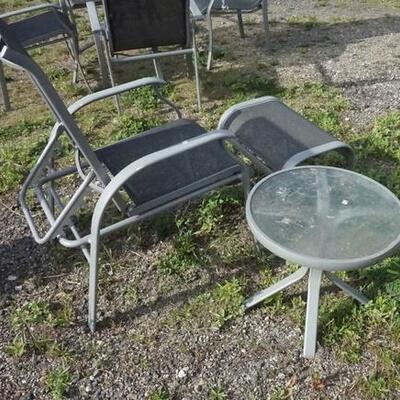 1205	RECLINING PATIO ARM CHAIR, STOOL & GLASS TOP TABLE
