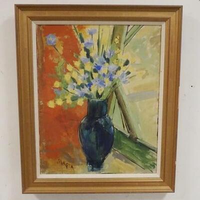 1128	FRAMED OIL ON CANVAS SIGNED MAGER, STILL LIFE PAINTING, 20 1/2 IN X 24 1/4 IN OVERALL
