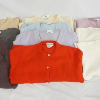 1272	LOT OF TEN CASHMERE SWEATERS. LOT INCLUDES SAKS FIFTH-AVENUE, PRINGLE MADE IN SCOTLAND, JAEGER, & OLEG CASSINI. MOST ARE WOMENS SIZE...