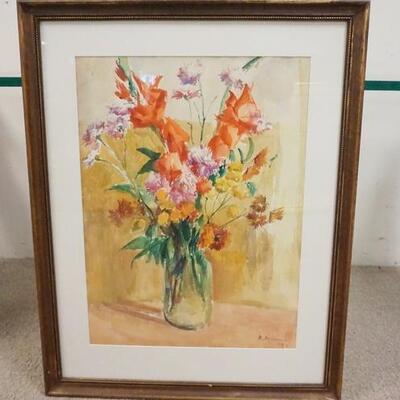 1176	LARGE FRAMED SIGNED WATERCOLOR 1957 OF STILL LIFE, 17 1/4 IN X 23 3/4 IN
