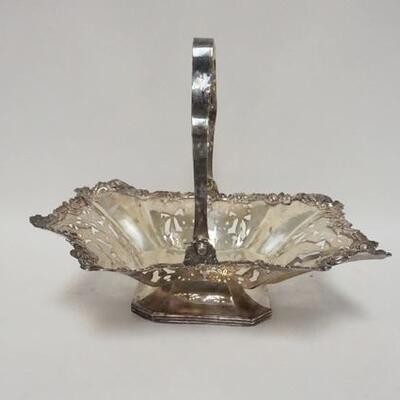 1159	LARGE SILVER PLATE HANDLED BASKET W/PIERCED & ENGRAVED SIDES
