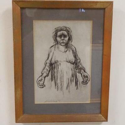 1154	KATHE KOLLWITZ FRAMED & SIGNED ETCHING TITLED *HUNGER* 6 IN X 9 IN IMAGE SIZE

