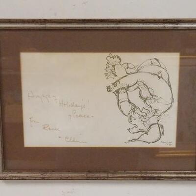 1124	FRAMED PAINTING SIGNED CHAIM GROSS *HAPPY HOLIDAYS & PEACE FROM RENEE & CHAIM*, 14 1/2 IN X 9 IN IMAGE
