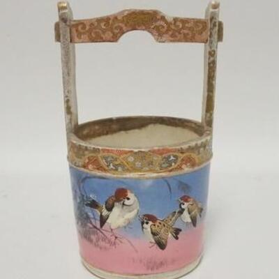 1260	SATSUMA HAND PAINTED BASKET W/BIRDS, 8 3/4 IN HIGH
