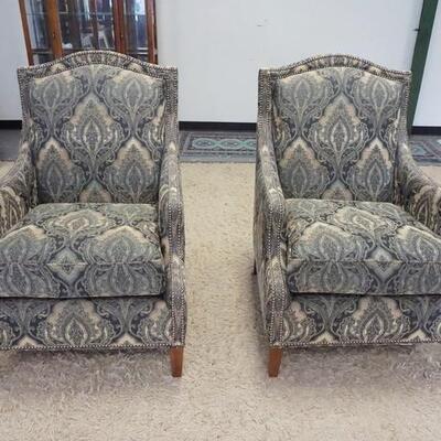 1052	PAIR OF FAIRFIELD UPHOLSTERED ARMCHAIRS W/ BRASS TACK TRIM
