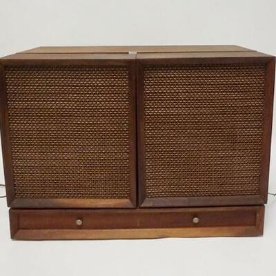 1111	MIDCENTURY MODERN AIRLINE STEREO RADIO & RECORD PLAYER, 23 1/2 IN X 13 3/4 IN X 17 IN
