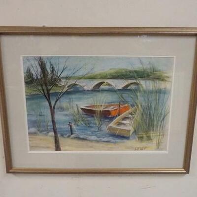 1188	FRAMED PASTEL SIGNED LOWE OF BOATS ON SHORE, 17 1/4 IN X 11 3/4 IN IMAGE SIZE
