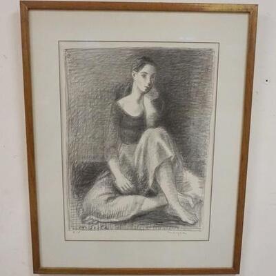 1127	LARGE FRAMED PRINT BY MOSES SOYER TITLED *DANCER RESTING*, 14 3/4 IN X 19 3/4 IN IMAGE SIZE
