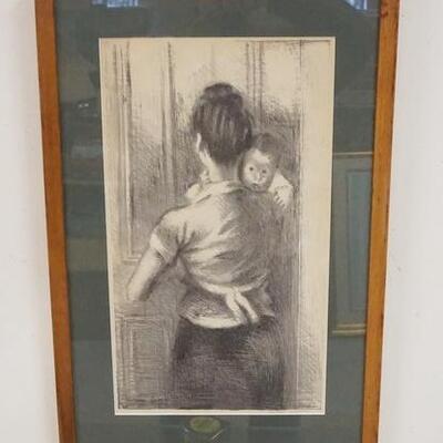 1126	FRAMED PRINT SIGNED RAPHAEL SOYER OF WOMAN HOLDING A CHILD, 10 1/2 IN X 18 1/2 IN IMAGE
