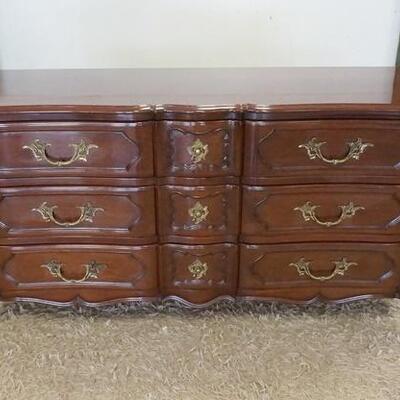 1006	FRENCH PROVINCIAL CHERRY CHEST W/PANELED SIDES & CAST BRASS PULLS & KNOBS, 68 IN X 23 IN X 34 IN HIGH
