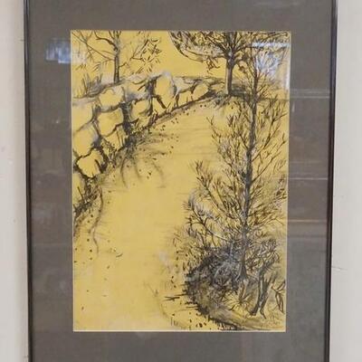 1123	FRAMED ABSTRACT ART, SIGNED & TITLED *RAPTURE*, 12 1/4 IN X 17 IN
