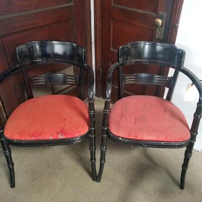 Closer look at the Art Deco / Asian Revival wood club chairs