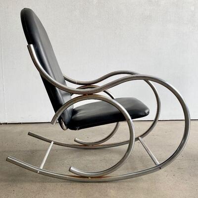 Mid Century Modern Thonet style chrome rocking chair with original upholstery.