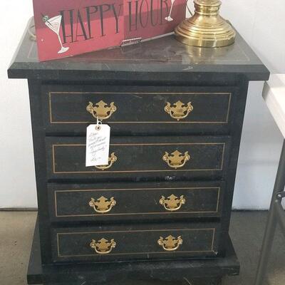 Small black end table/ lingerie chest with 4 drawers & brass pulls