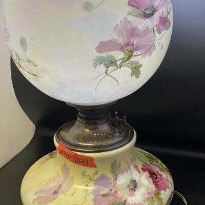 Double glass hurricane lamp w/ pink peony flower