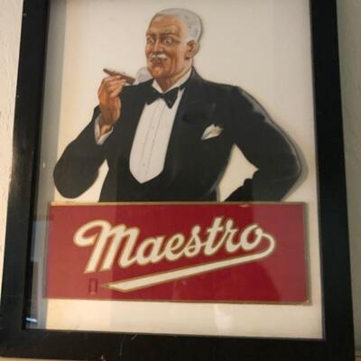 Mid-Century Maestro Cigar Promo Board Framed