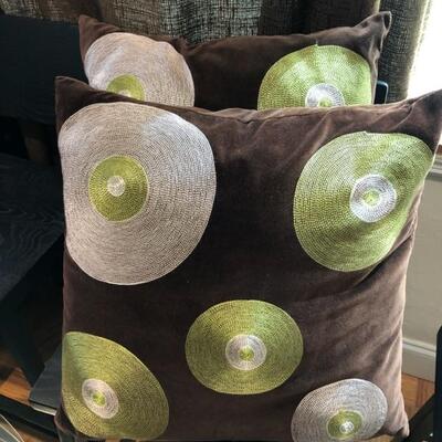 Brown, green, silver decorative pillow