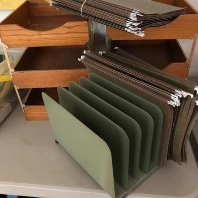 Vintage office supplies and hanging file folders