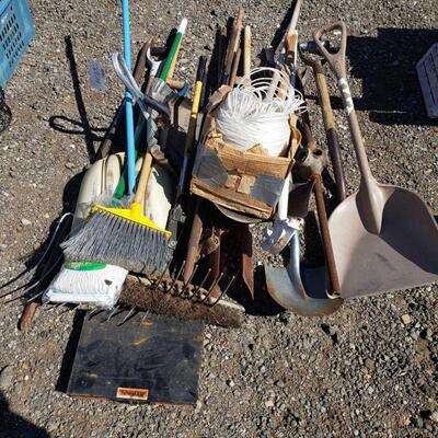 50034	

Mop, Brooms, Pitch Fork, Box Of Cotter Pins And More
Surrounding Items Not Included!!