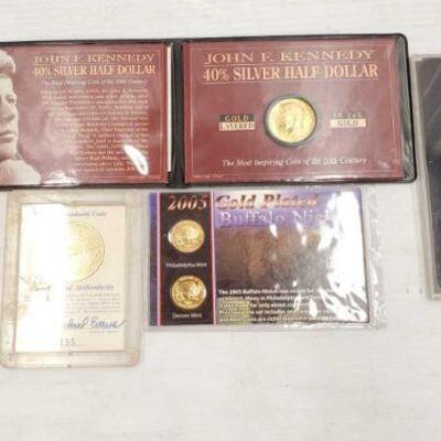 846	

2005 Gold Plated Buffalo Nickles, Great Britain 1965 Stamps, U.S. Presidents Coin, 40% Silver Kennedy Half Dollar, Uncirculated...