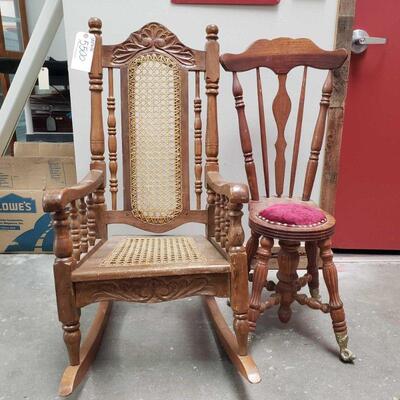 5500	
One Wooden Rocking Chair And One Small Cushioned Chair
Rocking Chair Measures Approximately: 34