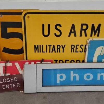 2178	
Metal Traffic Signs, Military Trespassing Sign, Phone Signs, and More
Measurements are between 11