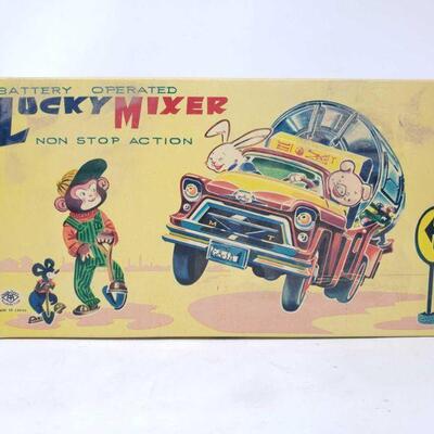 3012	
Vintage Battery Operated Lucky Mixer Toy In Box
Vintage Battery Operated Lucky Mixer Toy In Box