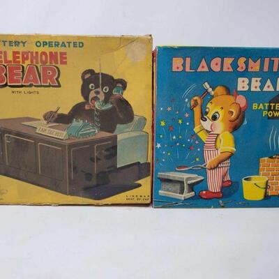 3022	
Vintage Battery Operated Telephone Bear And Blacksmith Bear
Vintage Battery Operated Telephone Bear And Blacksmith Bear