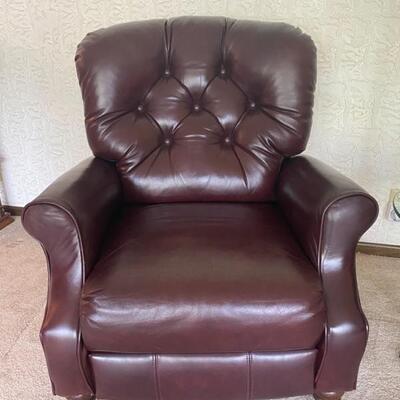 2 x Lane Tufted Bonded Leather Reclining Armchair - 38"Tall x 33" Wide x 36" Deep - $140 & $80 (as is worn leather)