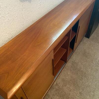 Mid Century Sliding Door Credenza - 60" Long x 12.5" Deep x 30.5" High - $340