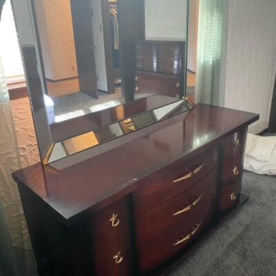 Mid Century Bassett Furniture Dresser w/Beveled Mirror - 56.5" Wide x 18.5" Deep x 63" Tall (w/mirror) - $300