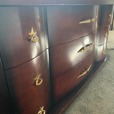 Mid Century Bassett Furniture Dresser w/Beveled Mirror - 56.5" Wide x 18.5" Deep x 63" Tall (w/mirror) - $300