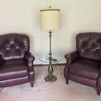 2 x Lane Tufted Bonded Leather Reclining Armchair - 38"Tall x 33" Wide x 36" Deep - $140 & $80 (as is worn leather)