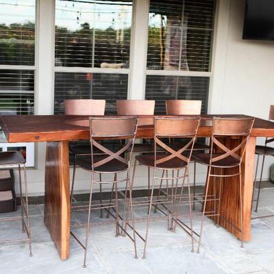 Custom wooden back porch table with 6 chairs