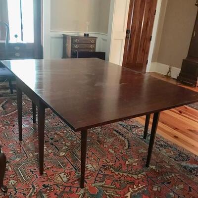 Drop leaf mahogany dining table & custom table pads $399
54 X 73 X 30